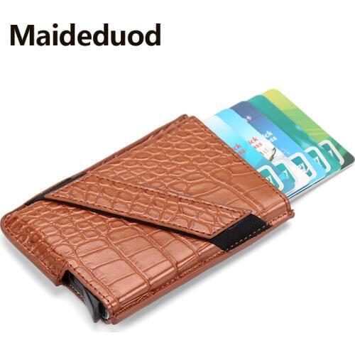 Metal Men Card Holder RFID Aluminium Alloy Credit Card Holder PU Leather Wallet Antitheft Men Wallets Automatic Pop Up Card Case