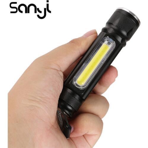 SANYI Multifunction Working Light 1*XML-T6+1*COB LED Flashlight 4 mode 2in1 Torch Working Lamp Camping Hiking with USB interface