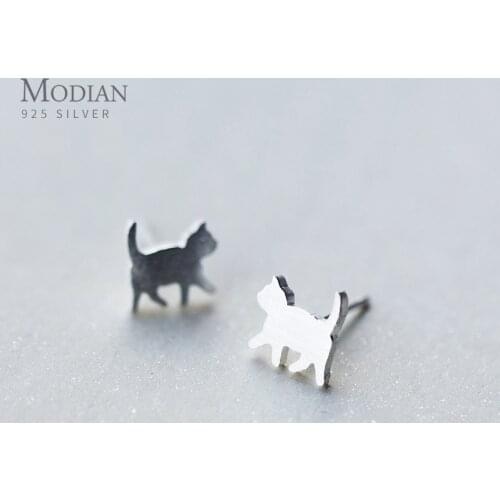 Modian Cute Animal Jewelry Genuine 925 Sterling Silver Frosted Cat Stud Earrings for Girl Kids Silver 925 Trendy Jewelry Gifts