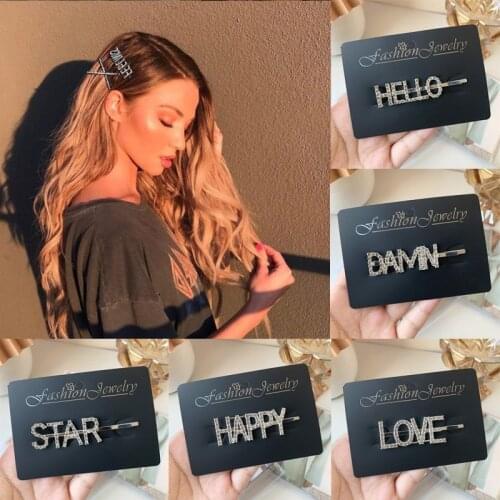 Fashion Full Rhinestone Shining Letters Hair Clip Hairpin For Women Korean Style Alloy Sweet Hair Accessories Woman Headwear