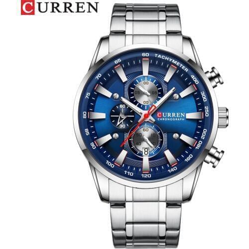 New Chronograph Quartz Mens Watch CURREN Stainless Steel Date Wristwatch Clock Male Luminous Watches Relogio Masculino