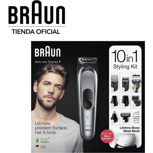 Braun MGK 7221 10 in 1 Beard Trimmer And Hair Trimmer Set 10 in 1, Gilletfe Fusión 5 ProGlide, 4 Combs All In One MGK 7220
