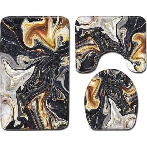 Modern Gold Marble Printed Bathroom Mat Set Anti-Slip Kitchen Bath Mat Carpet Bathroom Toilet Mat Set Bath Rug Washable 3Pcs/set