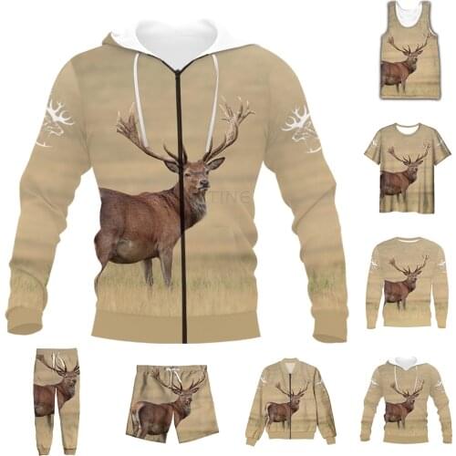 New Fashion 3D Full Print Hunting Deer T-shirt/Sweatshirt/Zip Hoodies/Thin Jacket/Pants Four Seasons Casual Suit V12