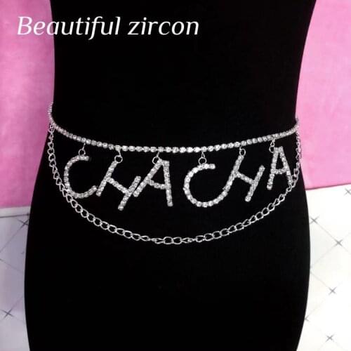 2021 new fashion womens letter Crystal Belly Chain summer beach shining Rhinestone letter pendant waist chain jewelry accessori