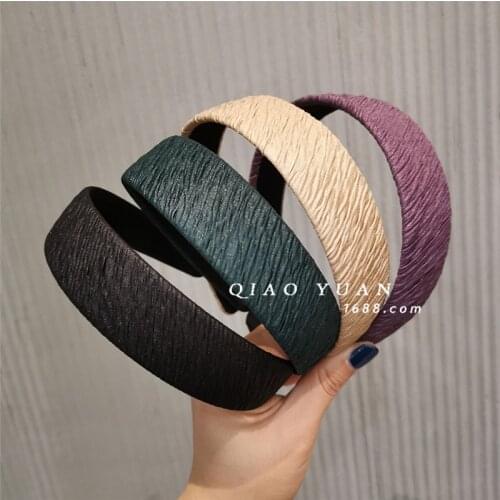 New Solid Color Wide Headband Hair Hoop For Women Colorful PU Leather Non-slip Hair Accessories Makeup Head Wrap Wholesale