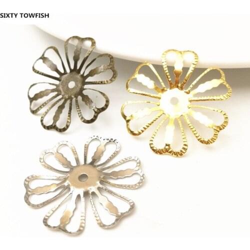 20 Pieces 27mm Antique bronze/Gold Color Metal Filigree Flower Slice Charms DIY Components Jewelry Findings