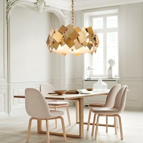 Nordic Modern Lustre Luminarie Led E14 Pendant Light Rotatable Steel Hanging Lamp Chain Gold Poker Led Suspension Lamp