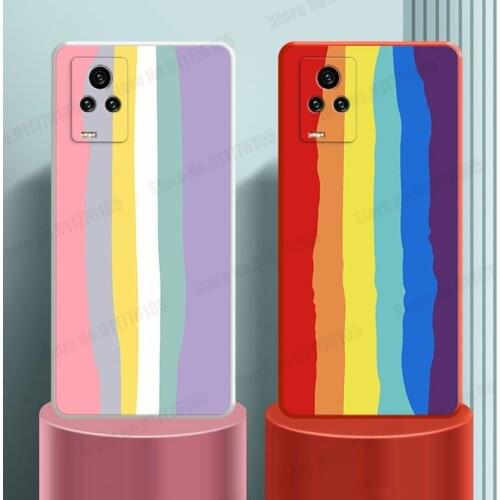 Rainbow Stripe Liquid Silicone Shockproof Case For VIVO X60 X50 Pro X27 X21 X20 IQOO NEO Z1X Camera Lens Protective Phone Cover