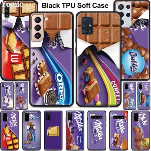 Chocolate Milka Box Case For Samsung Galaxy S21 Ultra A51 A71 A52 A72 5G S20 FE A50 A70 A41 A31 A30 A21s TPU Black Phone Cover