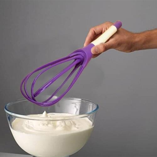 Collapsible 2-In-1 Balloon/Flat Whisk Manual Egg Beater Foldable Egg Frother for Blending Whisking Stirring Kitchen Use JW