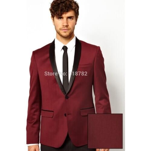 Groom Tuxedos Burgundy Slim Fit Custom Made Groomsmen Best Man Men Wedding Suits Prom Formal Tuxedos ( jacket+Pants+tie)