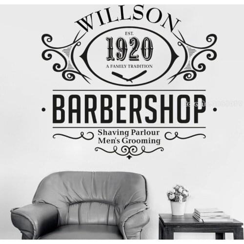 Barbershop Wall Decal Willson 1920 Vinyl Stickers Man Salon Logo Mural Shaving Parlour Mens Grooming Shop Decor Poster LL493