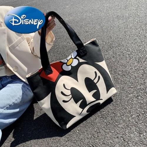 Disney Mickey Mouse Big Face Cartoon Minnie Shoulder Bag Woman Cute Large Capacity Donald Duck Canvas Shopping Bag Handbag Hobos