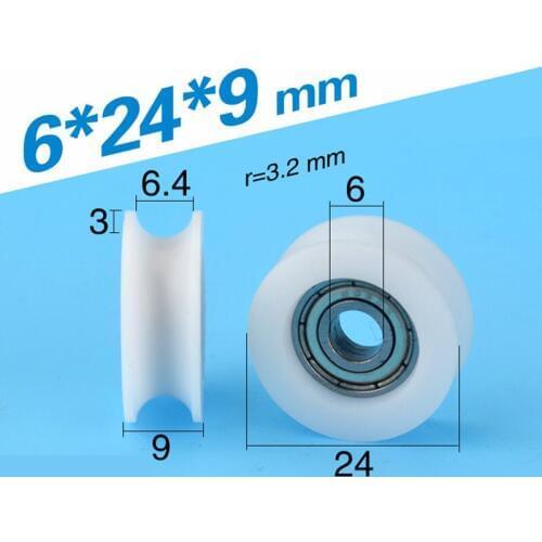 [U0624-9]Free shipping 10 pcs POM 696zz coated bearing roller wheel u groove sliding wheel pulley 6*24*9