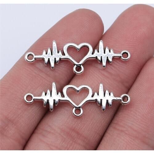 WYSIWYG 10pcs 31x10mm Antique Silver Color Heart Ecg Connector Charms For Jewelry Making DIY Jewelry Findings