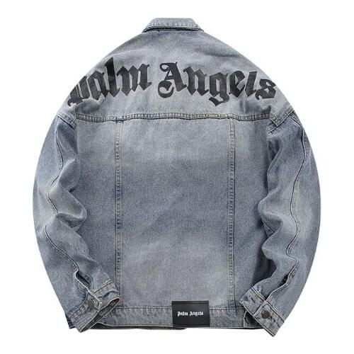 Palm Angels 22SS Letter Logomen and women couples Fashion print Casual washed distressed denim jacket