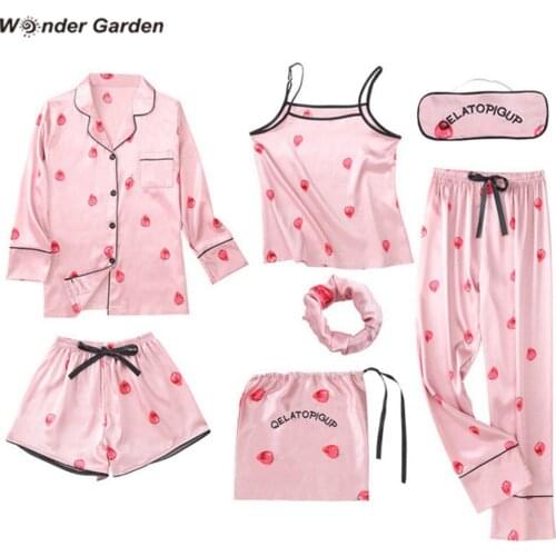 Wonder Garden Pink Womens Pajamas Sets Emulation Silk