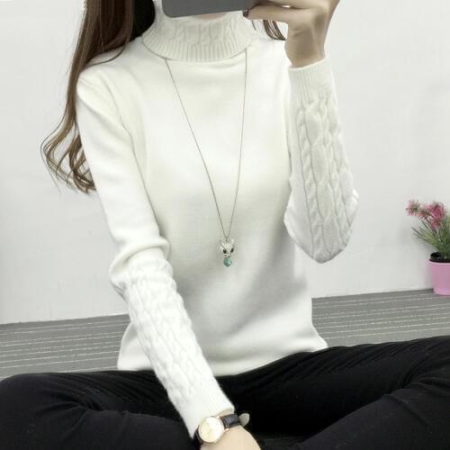Women thick sweaters and pullovers knitting turtleneck long sleeve white gray black pink khaki purple female tops