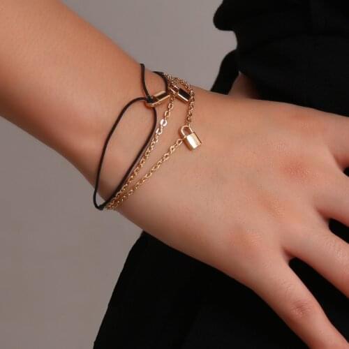 Youvanic Punk Cute Small Gold Lock Charm Bracelet For Women Rope Chain Link Couple Bracelets Bangles Fashion Jewelry Gifts 0266