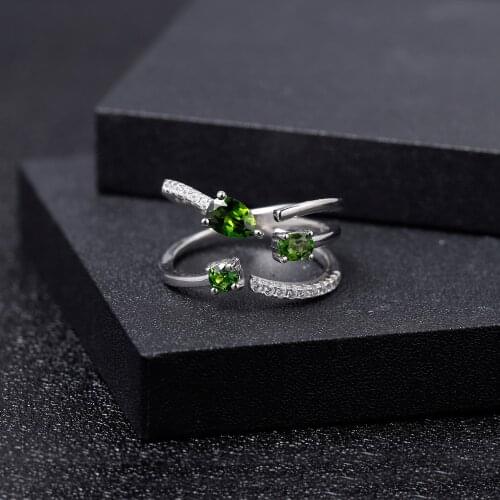 GEMS BALLET 0.87Ct Natural Chrome Diopside Gemstone Band Ring 925 Sterling Silver Adjustable Ring Open Ring For Women Jewelry