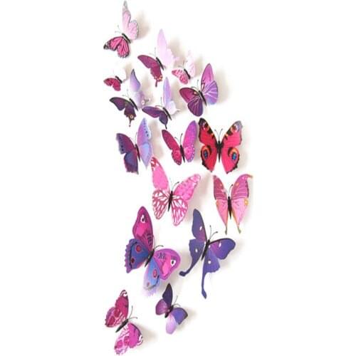 12Pcs DIY Lifelike 3D Multicolor Butterfly Magnet Fridge Magnet Wall Stickers Kids Baby Rooms Kitchen Home Decoration Free Glue