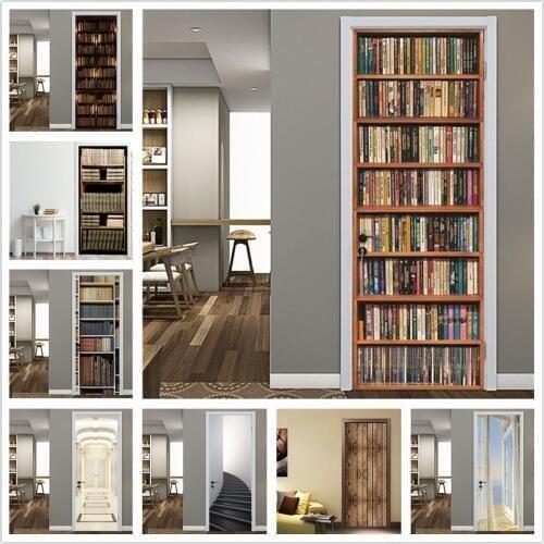 2PCS/Set Retro Library 3D Adhesive Door Wallpaper Waterproof Home Decor Living Room Mural Decal Sticker Book of the Ocean Poster