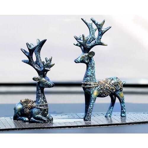 2 pcs Cute deer miniature statue Car Decoration Ornament home use and car ornament gold gilding handmade craft deer toy