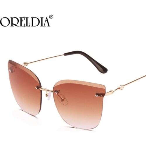 2021 Brand Design Glasses Vintage Rimless Cateye Sunglasses Women Luxury Large Metal Frames Shades Eyewear Lady Eyewear UV400