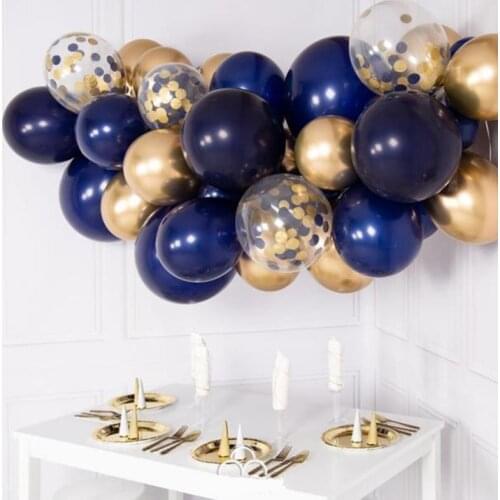 48pcs DIY Balloons Garland Kit Navy Blue Chrome Gold Metal Chrome Balloon Garland Wedding Engagement 21 Birthday Decoration