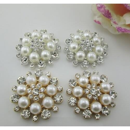 5pcs Faux Pearl Flower Buttons Embellishments for Craft Shank Clear Rhinestone Buttons Sewing Craft Scrapbooking 33mm