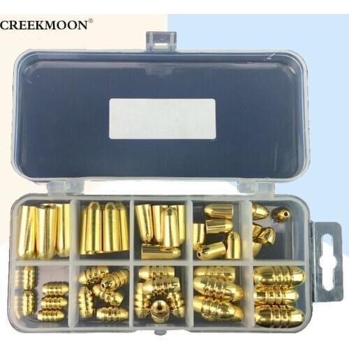 51pcs/set Fishing Threaded Bullet Shape Copper Weights Brass Slip Sinkers Metal Jig Deep Water Fish Lure Texas Rig Accessories