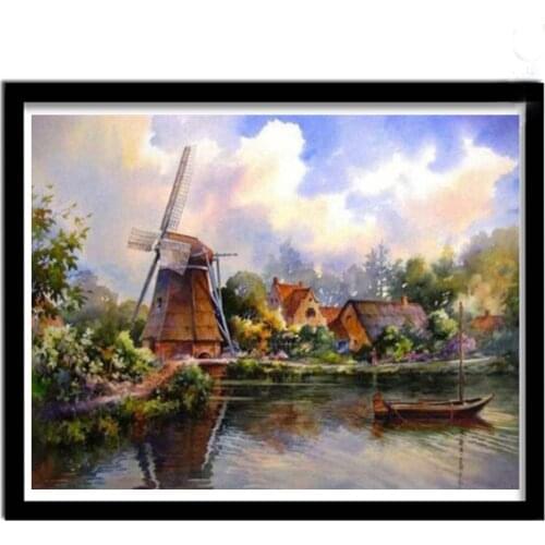 5d diy pintura diamante paisagem holandês moinhos de vento ponto cruz mosaico daimond pintura venda quadrado completo broca redo