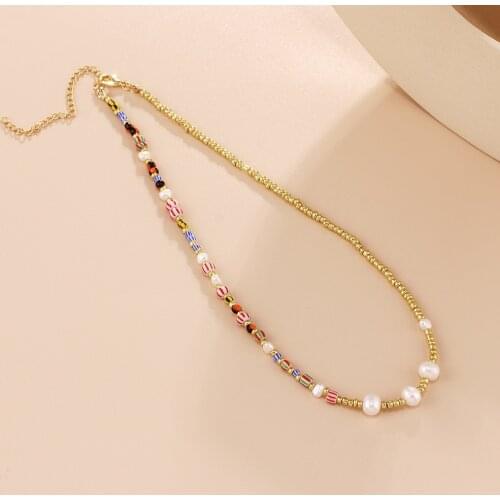 Bohemian Woman Necklace Nature Fresh Water Pearl Colorful Seed Beads Clavicle Chain INS Celebrity Favorite Necklaces Jewellry