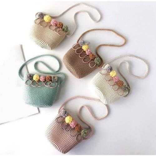 Kids Crossbody Mini Shoulder Bag Children Weaving Bag Messenger Handbags Girls Summer Straw Beach Handmade Floral Rattan Bag