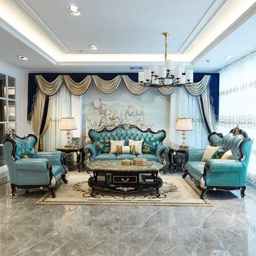 European leather sofa 123 combination living room high-grade luxury suit whole house European and American luxury villa solid wo