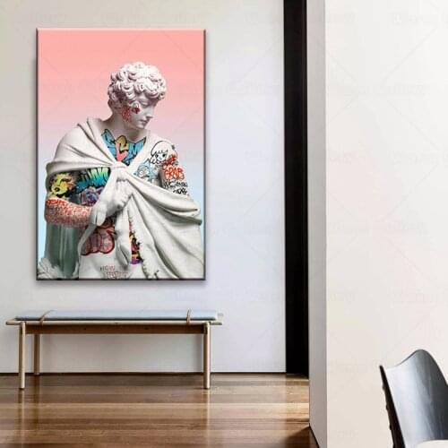 Canvas Art Posters Vaporwave Sculpture Of David Street Graffiti Art Painting on the Wall Picture for Living Room Home Decoration