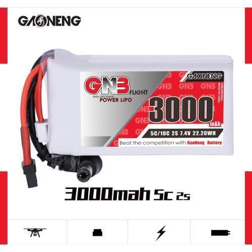 GAONENG GNB 3000mAh 2S1P 7.4V 5C/10C Lipo Battery Power Indicator for Fatshark Dominator Skyzone Aomway FPV Goggles RC Drone