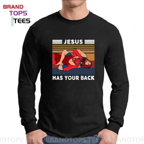 JIU JITSU Jesus Has Your Back Funny Christian Satan Gift Vintage Brazilian JIU JITSU BJJ T-shirt Karate Gifts Long Sleeves Tees