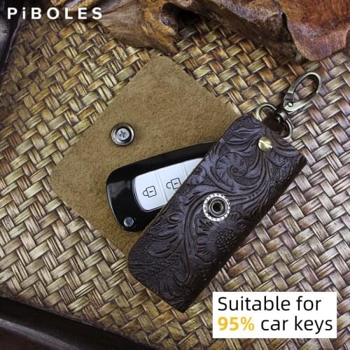 2021 Handmade Genuine Leather Key Wallet Keyring Pouch Householder Small Keychain Purse Car Key Case Bag For Women