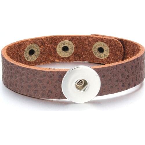 Hot Sale Leather Snap Button Bracelet Brown Color Classic Leather Snap Bracelets for Women Men Buttons Jewelry