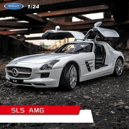 Welly 1:24 Mercedes SLS AMG white car alloy car model simulation car decoration collection gift toy Die casting model boy