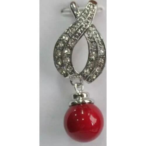 Fashionable zircon metal silver plated 12 mm red shell pearl necklace pendant