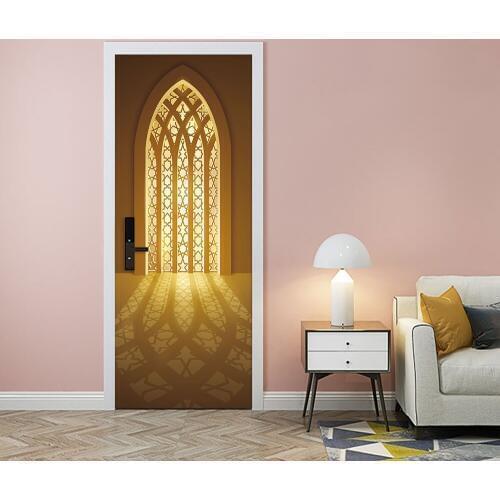 Muslim Style Religious Belief Sunlight DIY Door Art Mural Sticker Home Decor Living Room Door Wall Sticker Removable Wall Poster