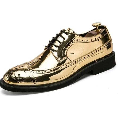 Patent Leather Men Shoes Brogue Formal Dress Shoes for Men British Style Business Casual Shoes Men Fashion Wedding Oxfords Shoes