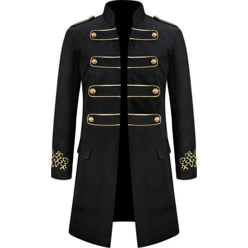 Mens Vintage Halloween Perform Tailcoat Jacket Goth Long Steampunk Victorian Frock Coat Stand Collar Uniform Costume Abrigo 3XL