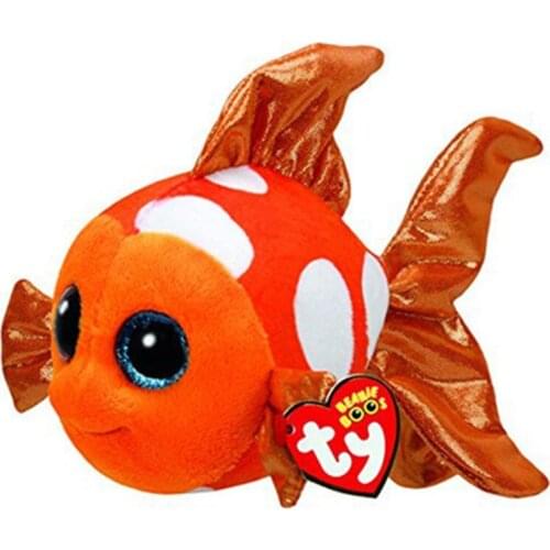 New Ty Beanie Big Eyes 6" 15 CM Orange Fish Plush Stuffed Cute Animal Collected Toys Doll Child Birthday Christmas Gift