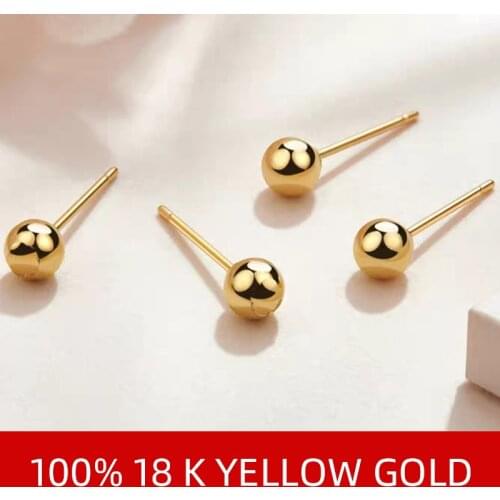 NYMPH Real 18K Gold Jewelry Bead Ball Studs Earrings Pure AU750 Fine Jewelry For Women Charm Wedding Gift E500