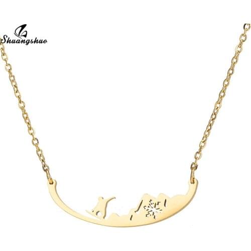 Shuangshuo Snowboarder Stainless Steel Necklace Minimalist Mountain Top With Snowfake Charms Pendants Chokers Sprotman Jewelry
