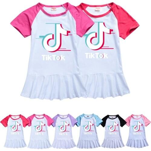 TIK TOK Girls Dress Girls Robe Girl Cartoon Pajamas Childrens Home Clothes Baby Clothing Summer New Dresses